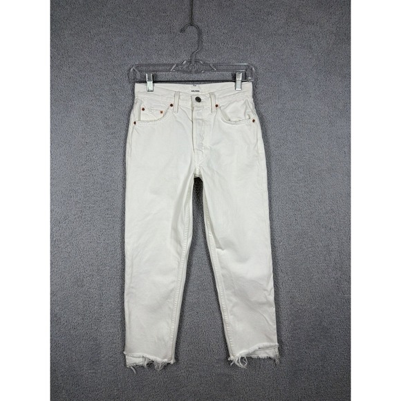 GRLFRND Denim - GRLFRND Jeans Womens 25x25 Helena‎ High Rise Straight Distressed Hem White